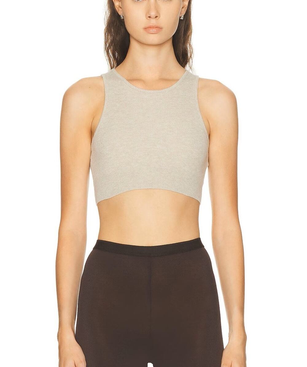 Fear of God Essentials Heather Beige Rib Knit Crop Sport Tank Top L